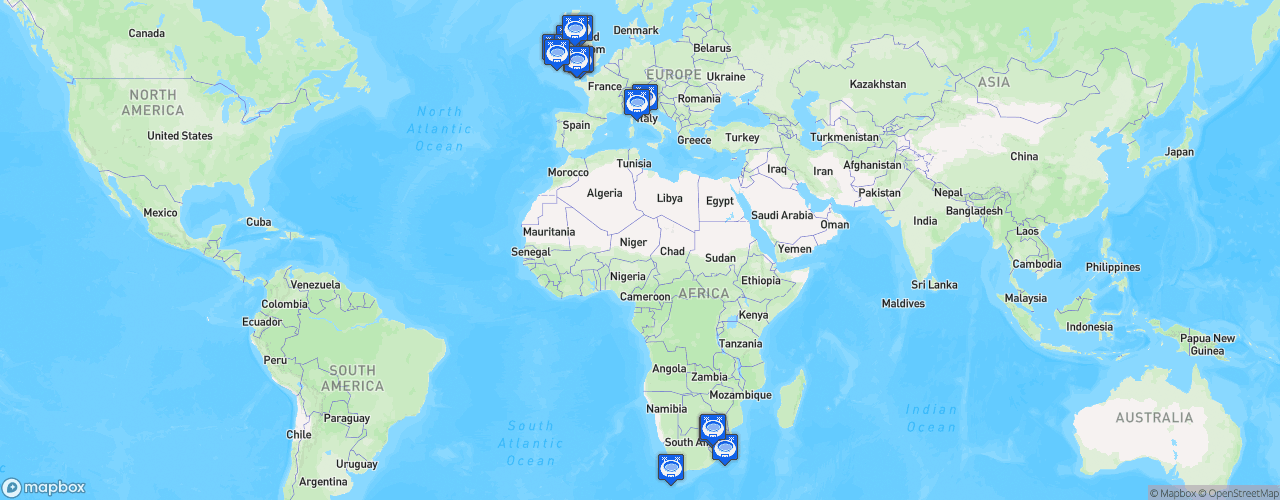 Static Map of United Rugby Championship - Saison 2024-2025
