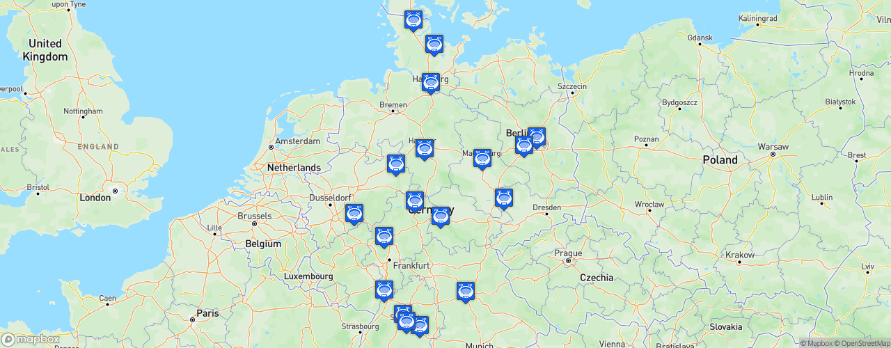 Static Map of Handball-Bundesliga - Saison 2024-2025 - LIQUI MOLY HBL