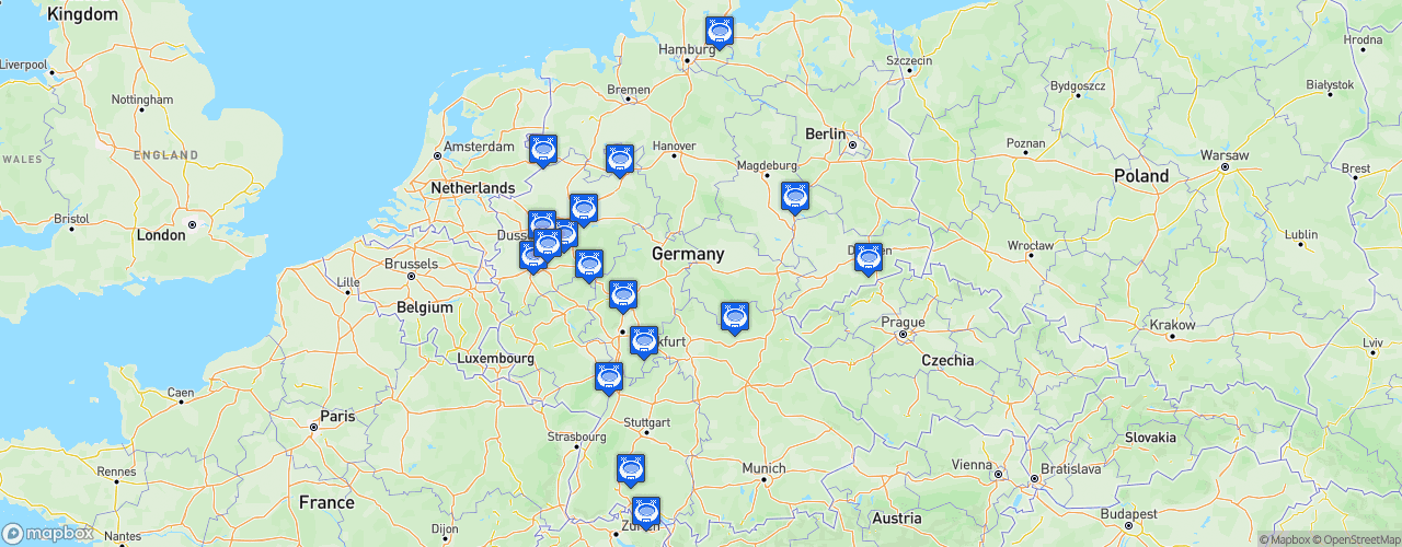 Static Map of 2. Handball-Bundesliga - Saison 2024-2025