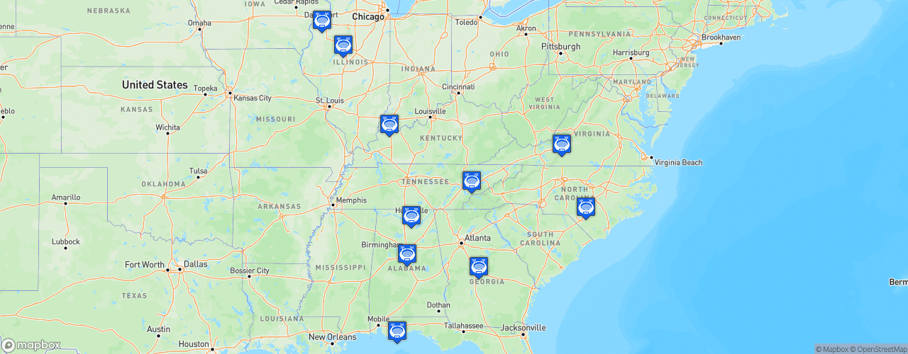 Static Map of Southern Professional Hockey League - Saison 2024-2025