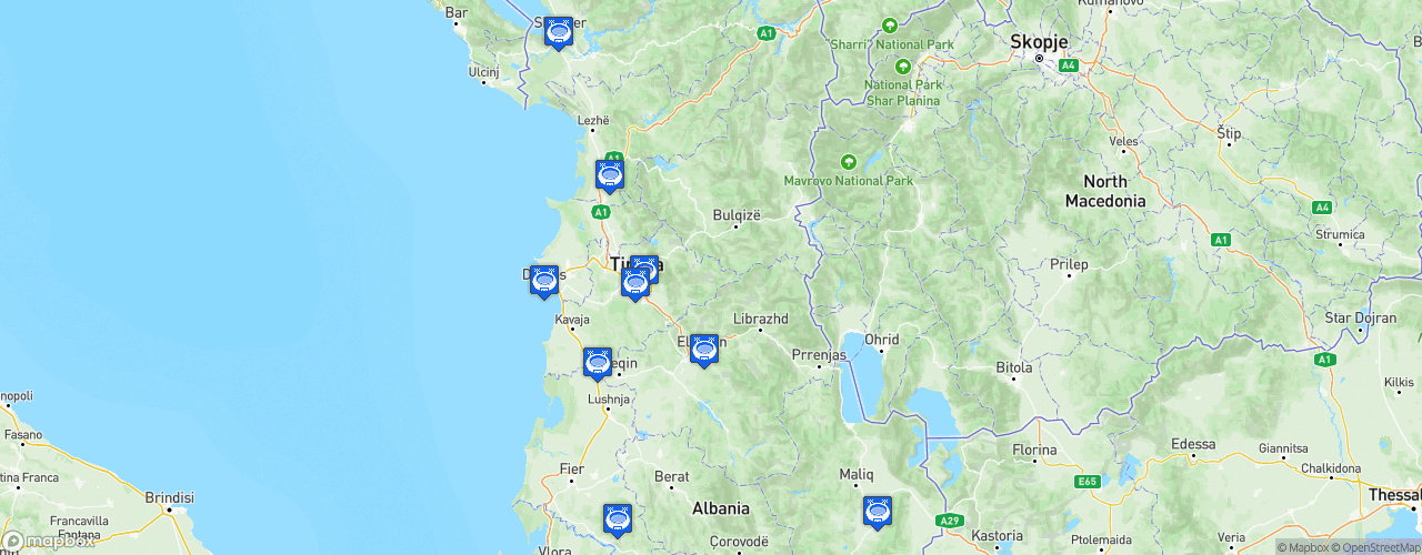 Static Map of Kategoria Superiore - Saison 2024-2025