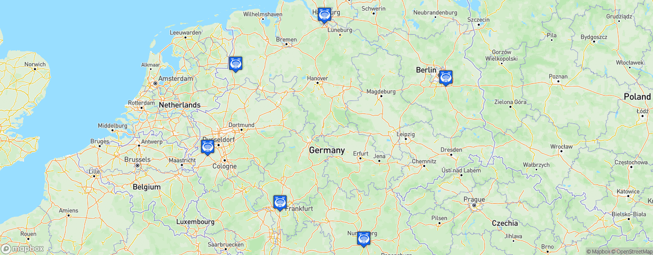Static Map of 2. Frauen Bundesliga - Saison 2024-2025