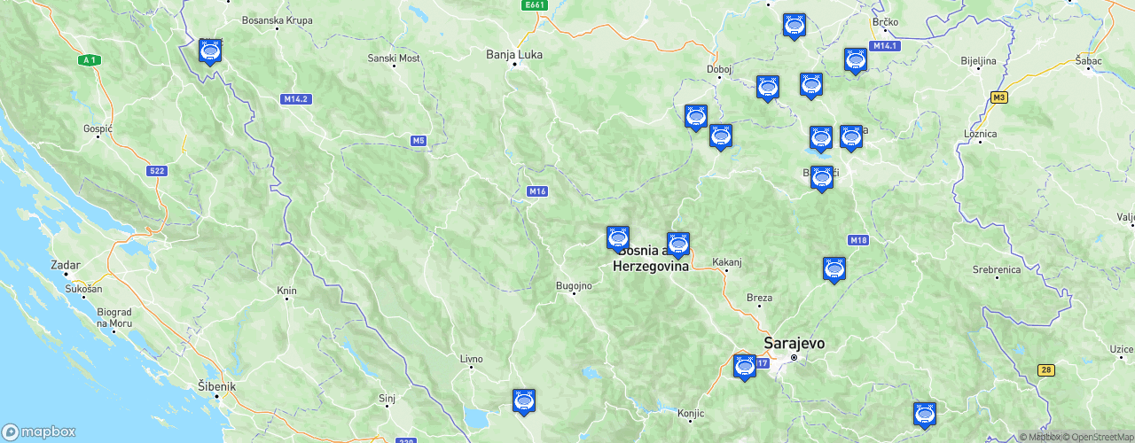 Static Map of 1st League - FBiH - Saison 2025-2026