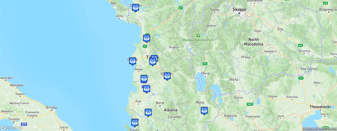 Static Map of Kategoria Superiore - Saison 2025-2026