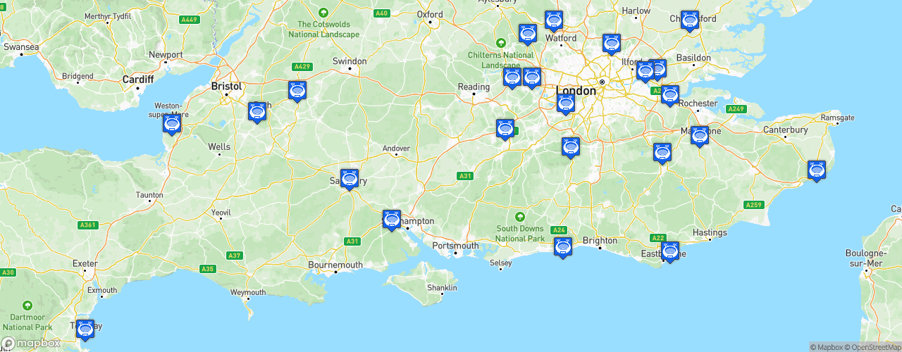 Static Map of The National League South - Saison 2025-2026 - Vanarama