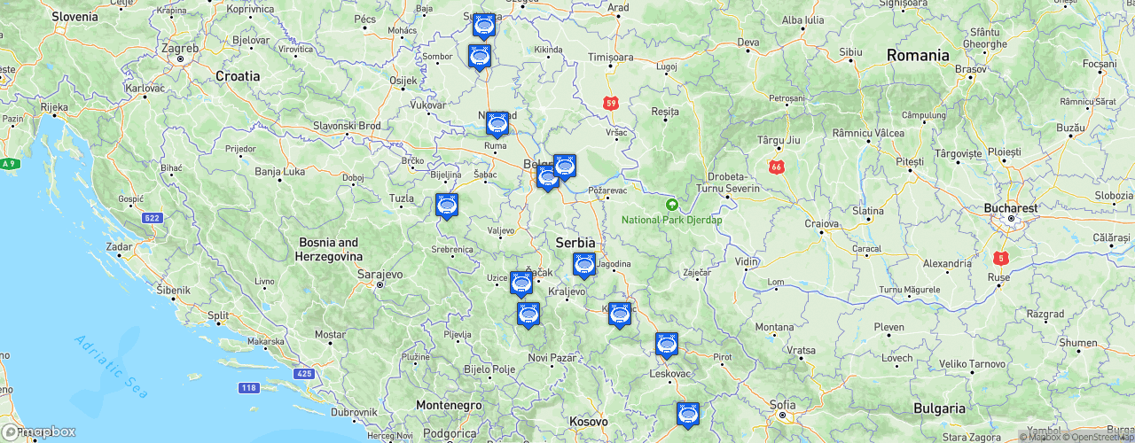 Static Map of Super liga Srbije - Saison 2025-2026