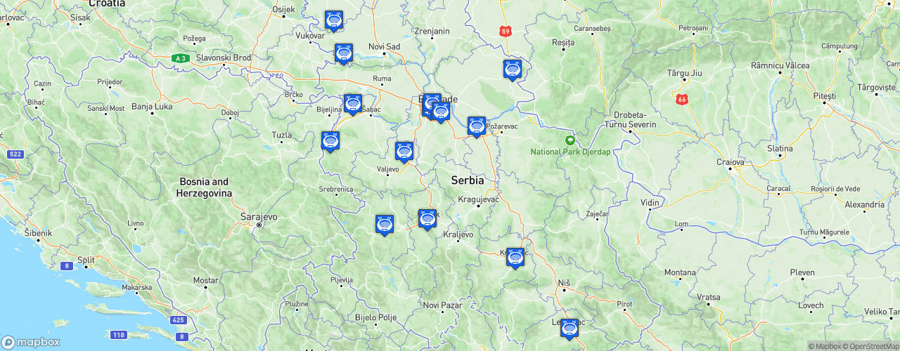 Static Map of Prva liga Srbije - Saison 2025-2026