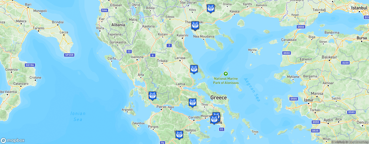 Static Map of Superleague Elláda - Saison 2025-2026