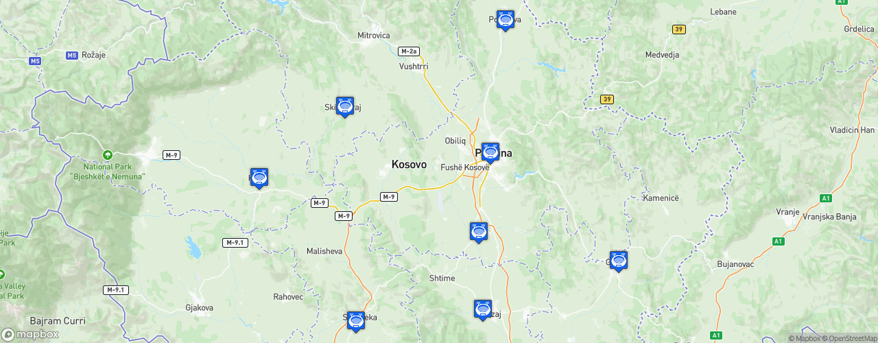 Static Map of Football Superleague of Kosovo - Saison 2025-2026