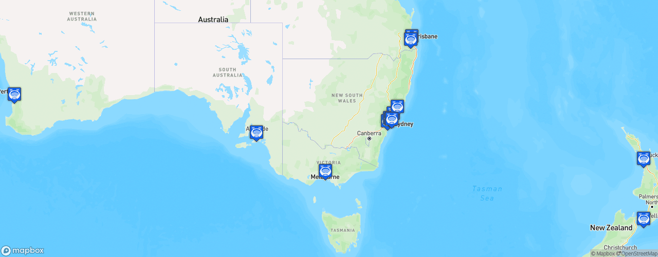 Static Map of A-Leagues - Saison 2025-2026
