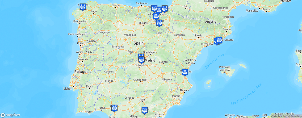 Static Map of Primera División de la Liga de Fútbol Femenino - Saison 2026-2027