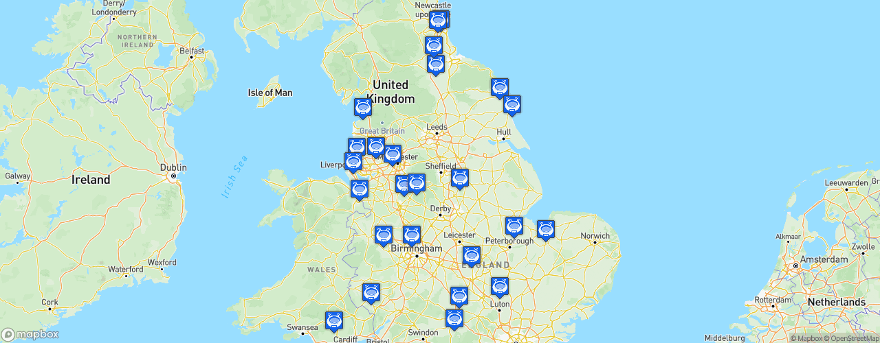 Static Map of The National League North - Saison 2026-2027 - Vanarama