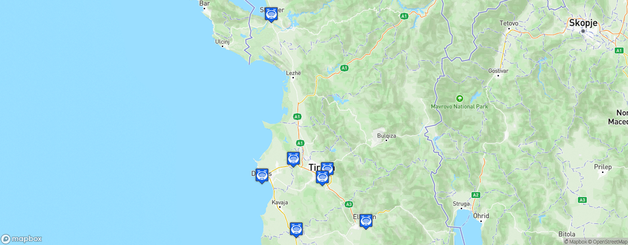 Static Map of Kategoria Superiore - Saison 2026-2027