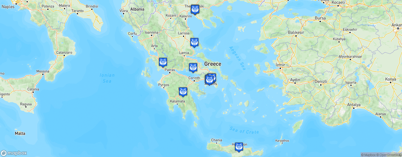 Static Map of Superleague Elláda - Saison 2026-2027