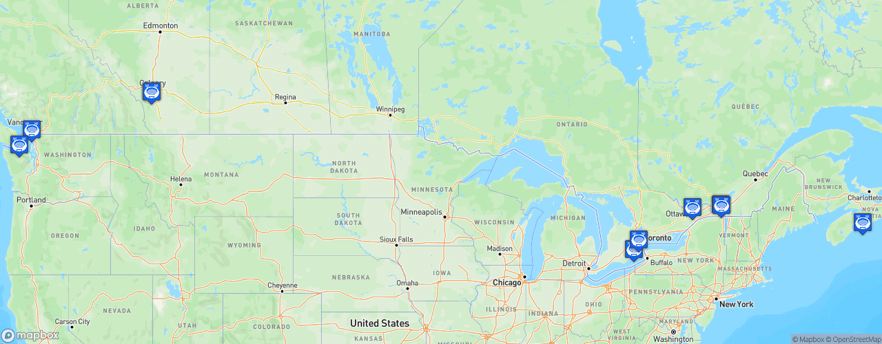 Static Map of Canadian Premier League - Saison 2026
