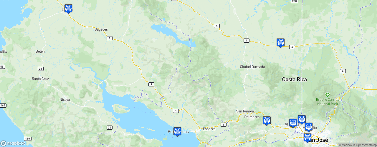 Static Map of Primera División of Costa Rica - Saison 2026-2027