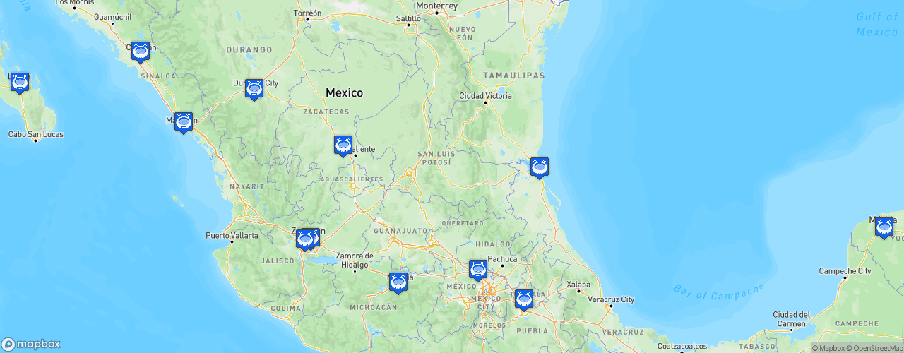 Static Map of Liga de Expansión MX - Saison 2026-2027