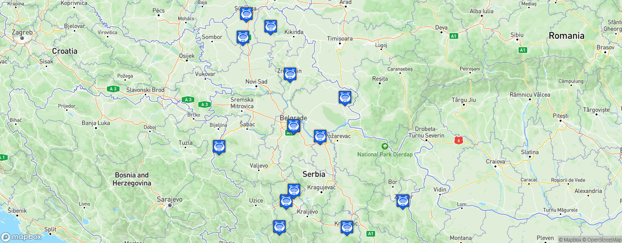 Static Map of Prva liga Srbije - Saison 2026-2027