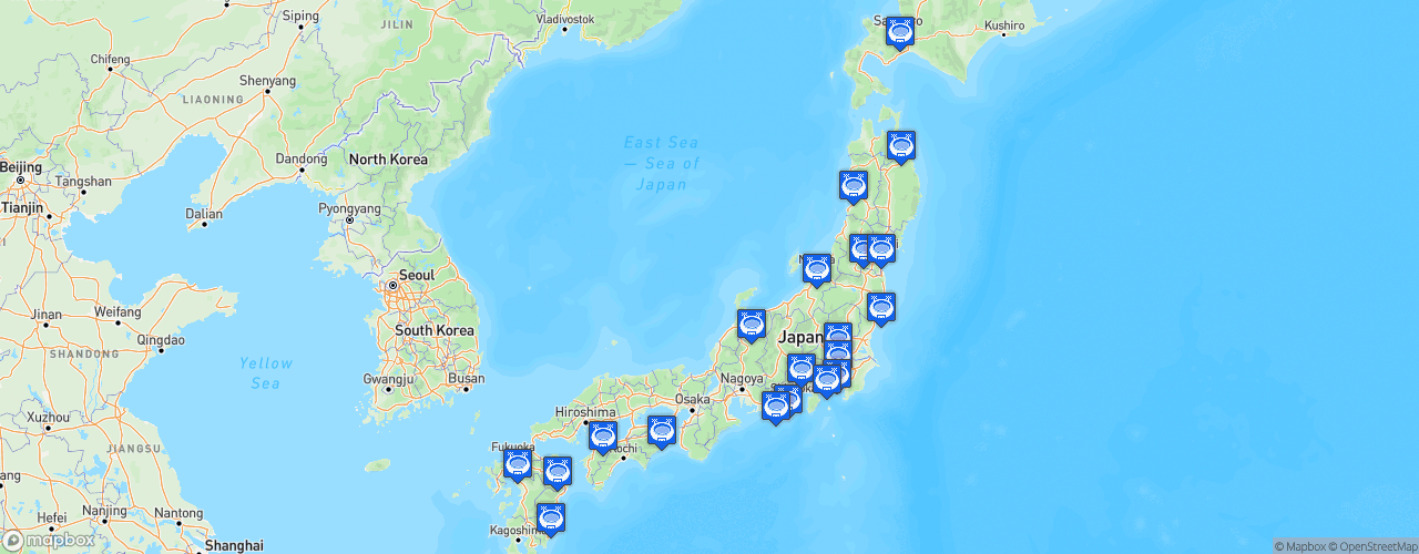 Static Map of J2 League - Saison 2026-2027
