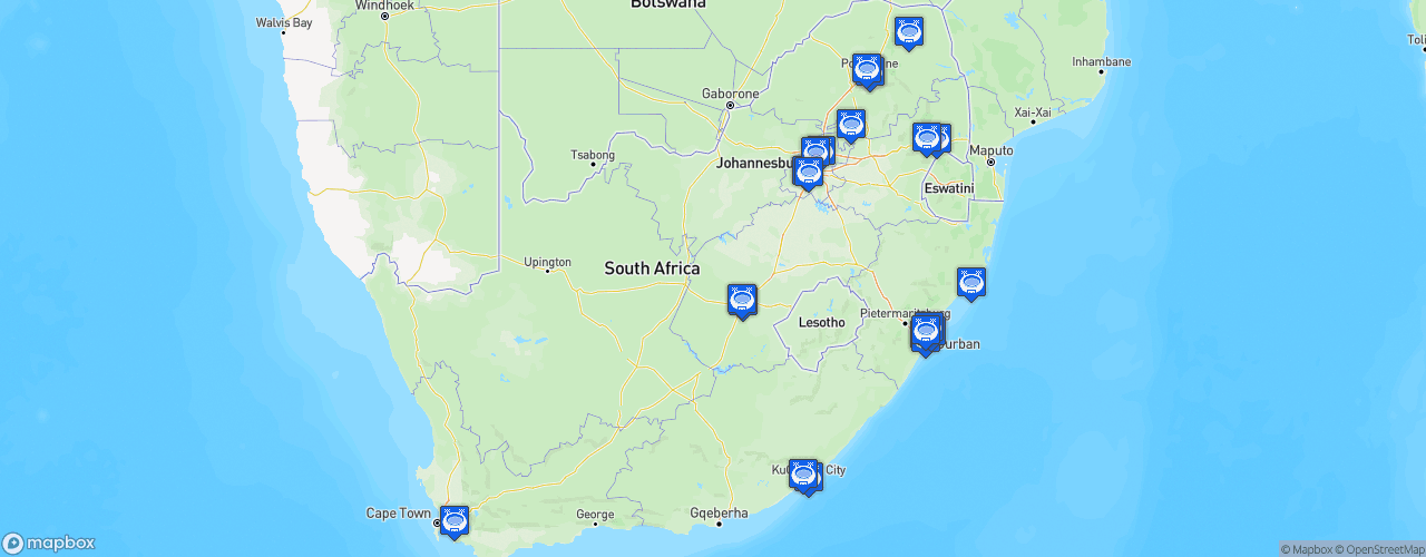 Static Map of South African Premier Division - Saison 2026-2027