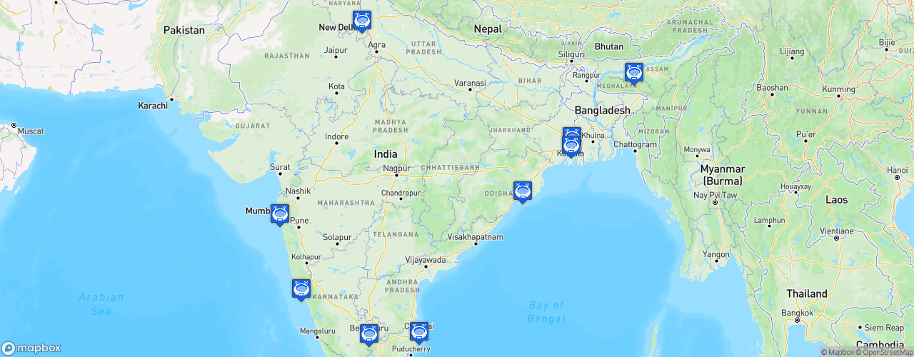 Static Map of Indian Super League - Saison 2026-2027