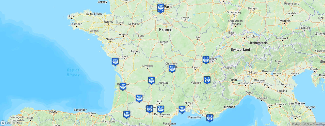 Static Map of TOP 14 - Saison 2015-2016