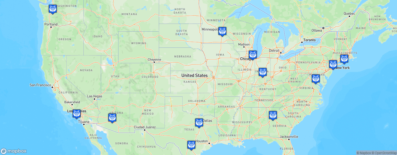 Static Map of Women's National Basketball Association - Saison 2017