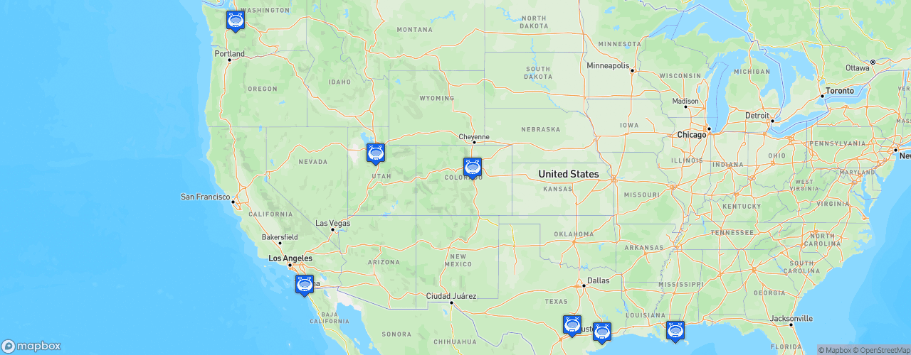 Static Map of Major League Rugby - Saison 2018