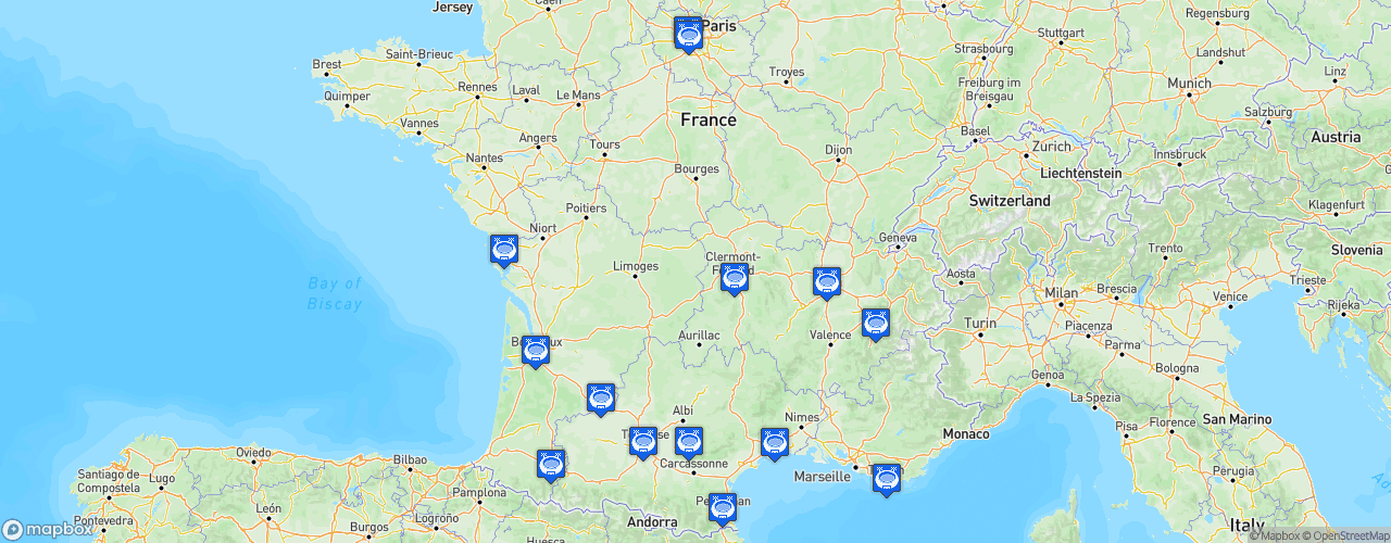Static Map of TOP 14 - Saison 2018-2019