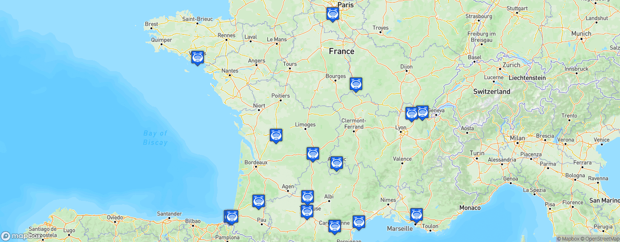 Static Map of Pro D2 - Saison 2018-2019