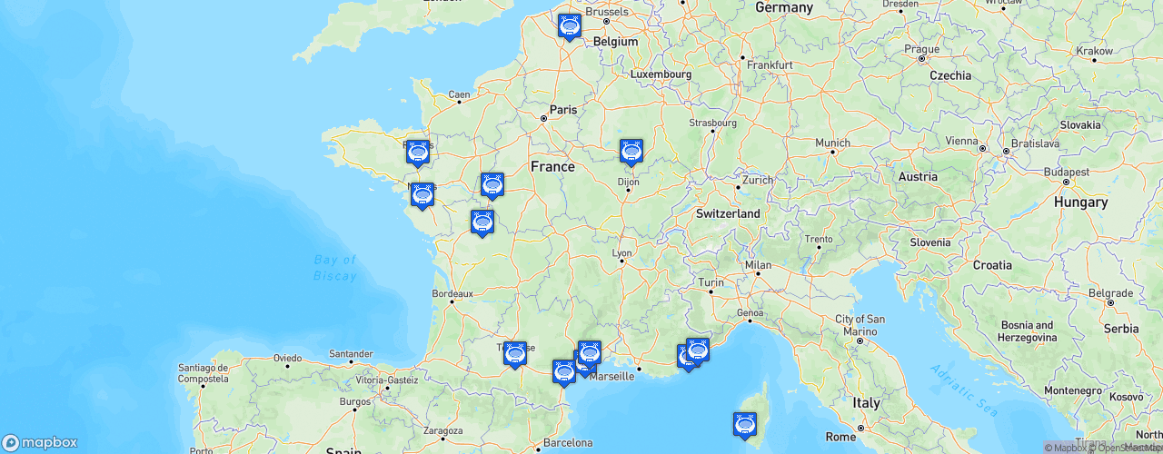 Static Map of LNV Ligue A Volley - Saison 2018-2019