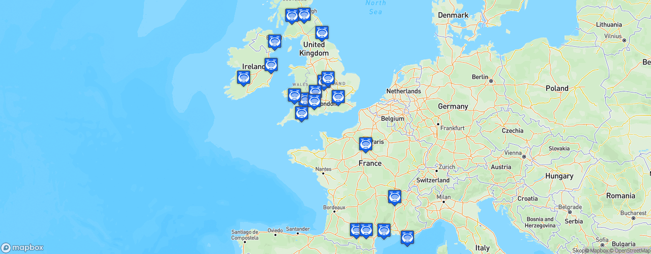 Static Map of European Rugby Champions Cup - Saison 2018-2019
