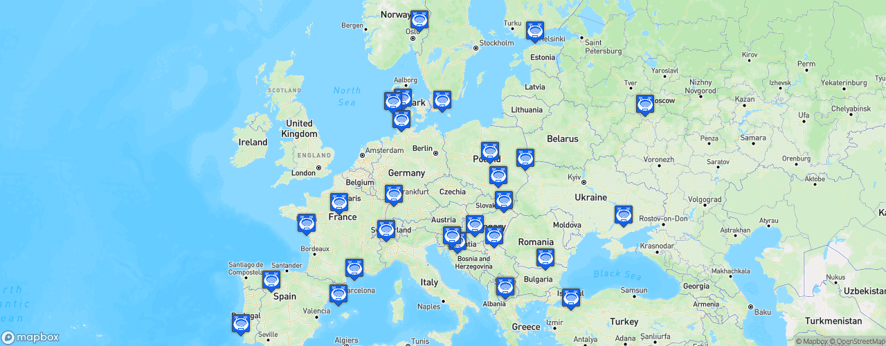 Static Map of EHF Champions League - Phase de groupe 2018-2019 - VELUX EHF Champions League