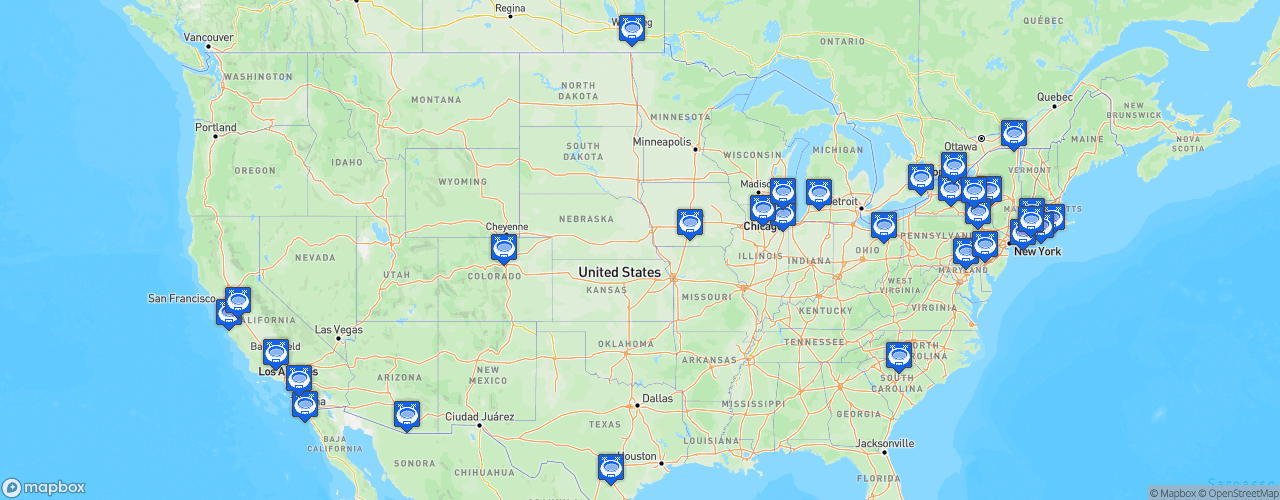 Static Map of American Hockey League - Saison 2018-2019