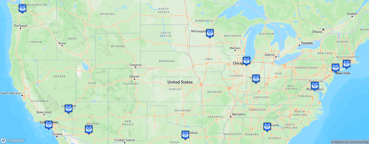 Static Map of Women's National Basketball Association - Saison 2018