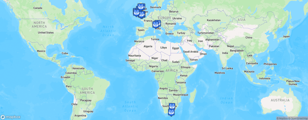 Static Map of United Rugby Championship - Saison 2018-2019 - Guinness Pro14