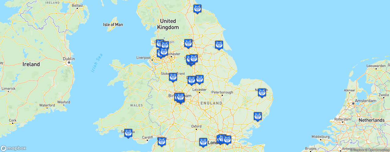 Static Map of EFL Championship - Saison 2018-2019 - Sky Bet Championship