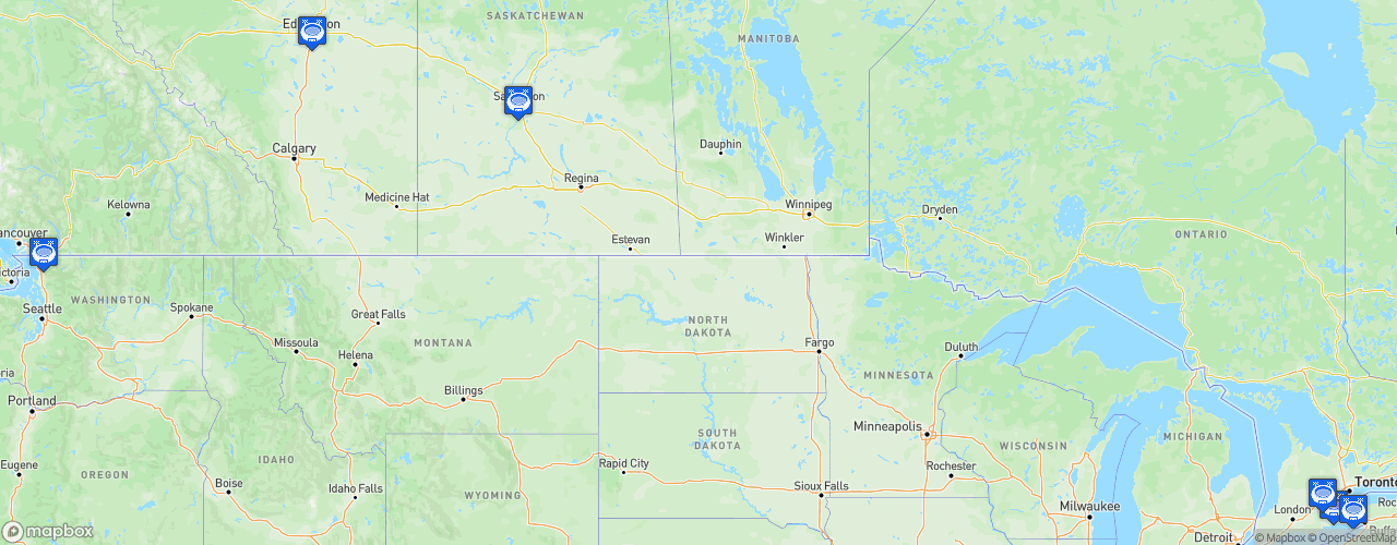 Static Map of Canadian Elite Basketball League - Saison 2019