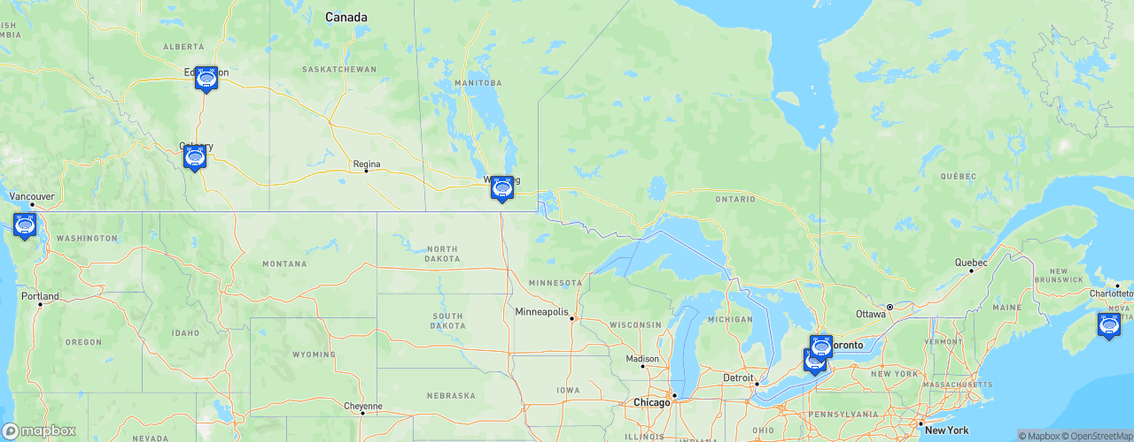 Static Map of Canadian Premier League - Saison 2019 - Inaugurale