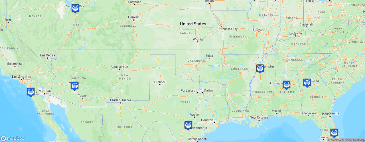 Static Map of Alliance of American Football - Saison 2019