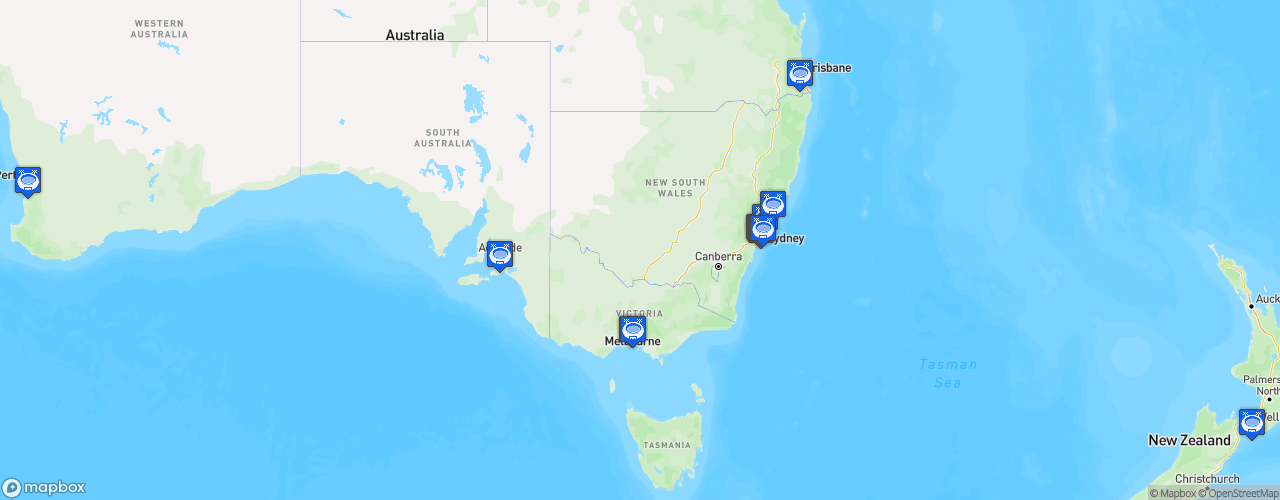 Static Map of A-Leagues - Saison 2018-2019 - Huyndai A-League