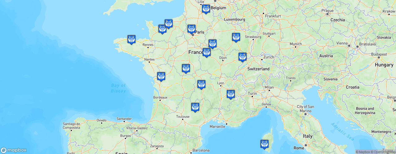 Static Map of Ligue 2 - Saison 2019-2020 - Domino's Pizza