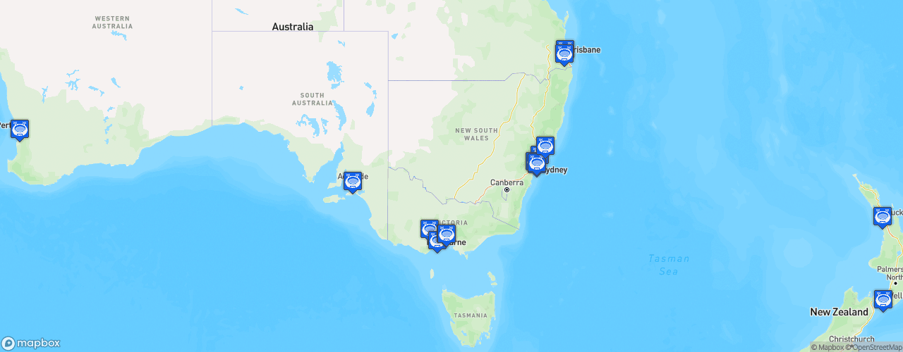 Static Map of A-Leagues - Saison 2019-2020 - Huyndai A-League