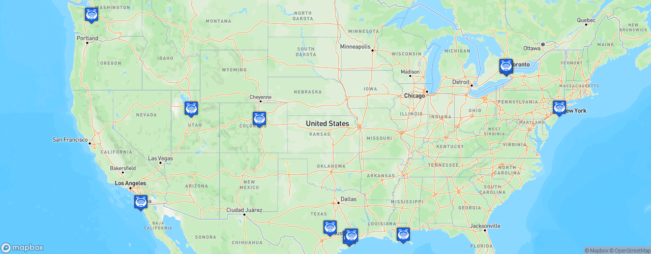 Static Map of Major League Rugby - Saison 2019