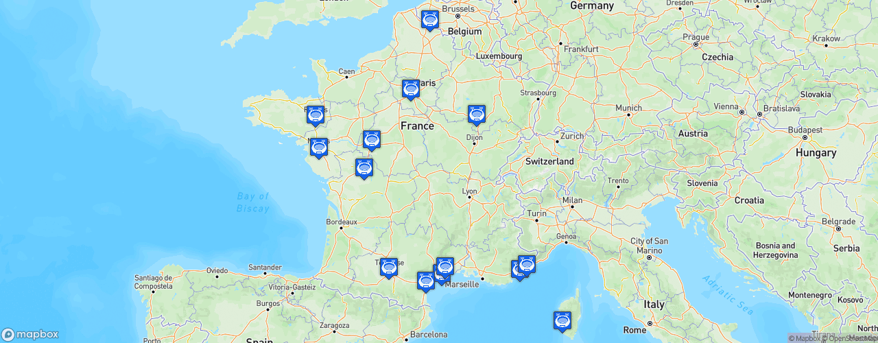 Static Map of LNV Ligue A Volley - Saison 2019-2020