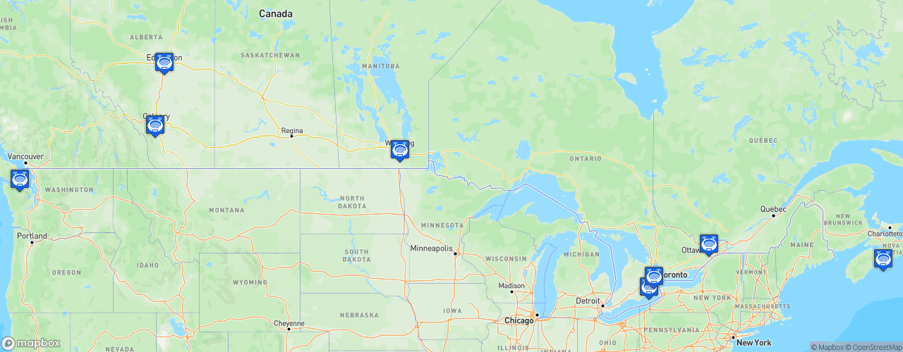 Static Map of Canadian Premier League - Saison 2020