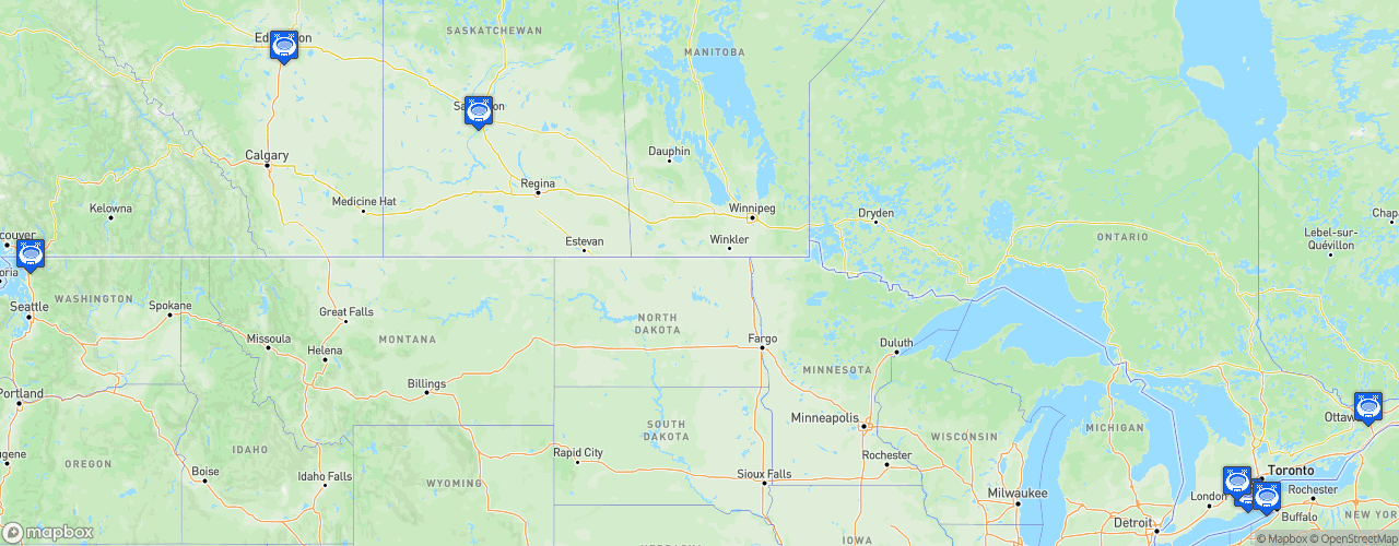 Static Map of Canadian Elite Basketball League - Saison 2020