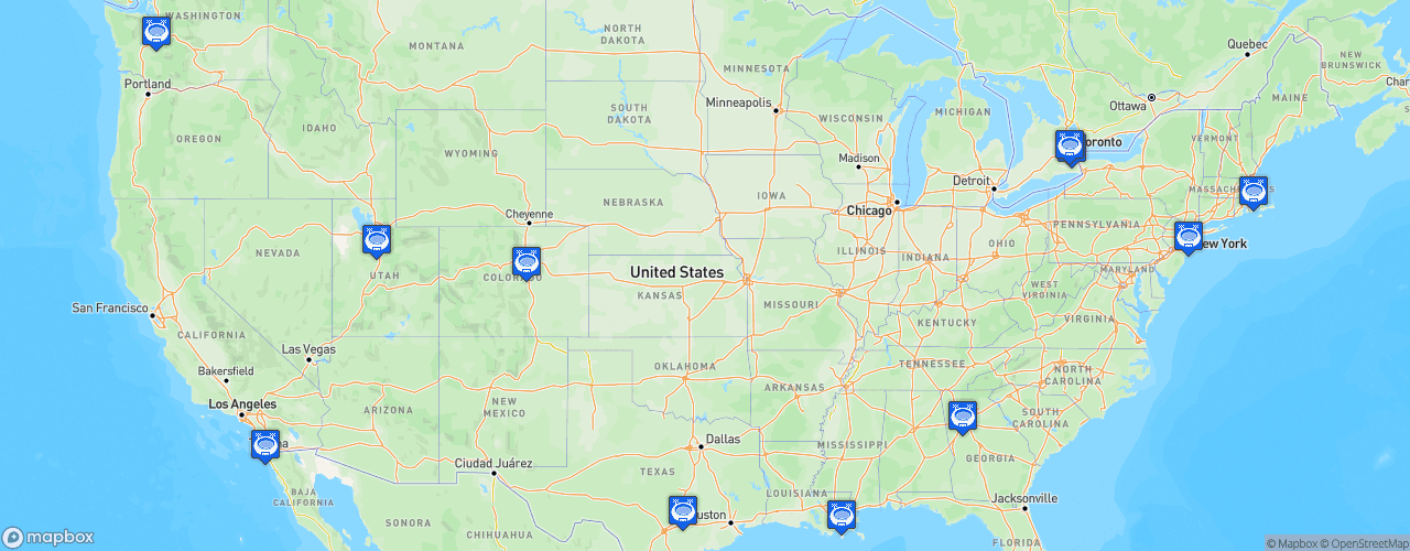 Static Map of Major League Rugby - Saison 2020