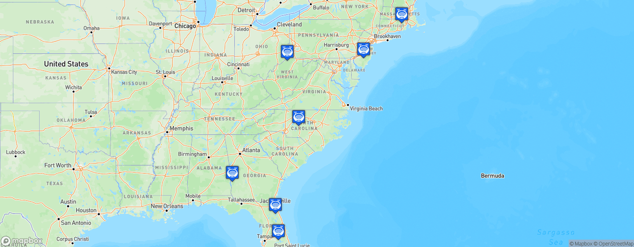 Static Map of National Arena League - Saison 2020