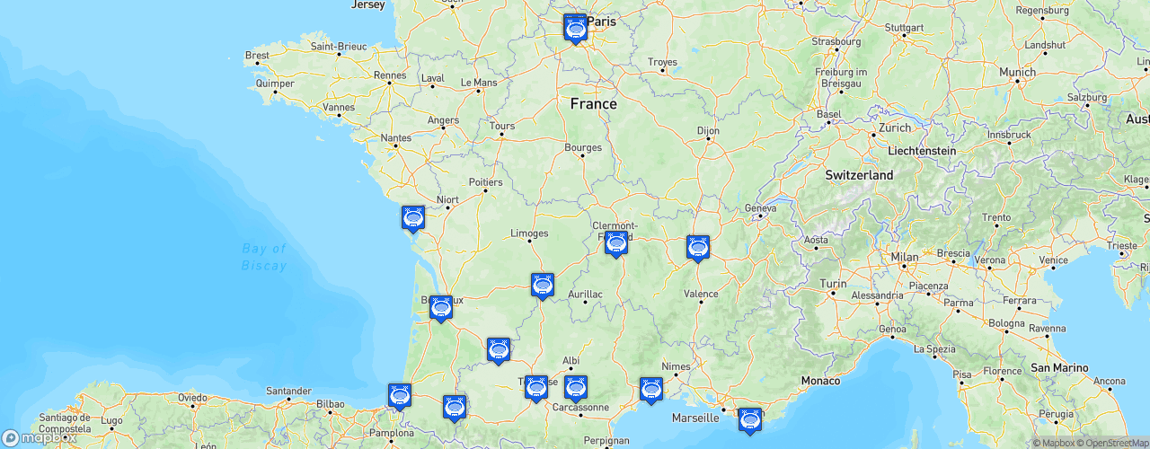 Static Map of TOP 14 - Saison 2020-2021